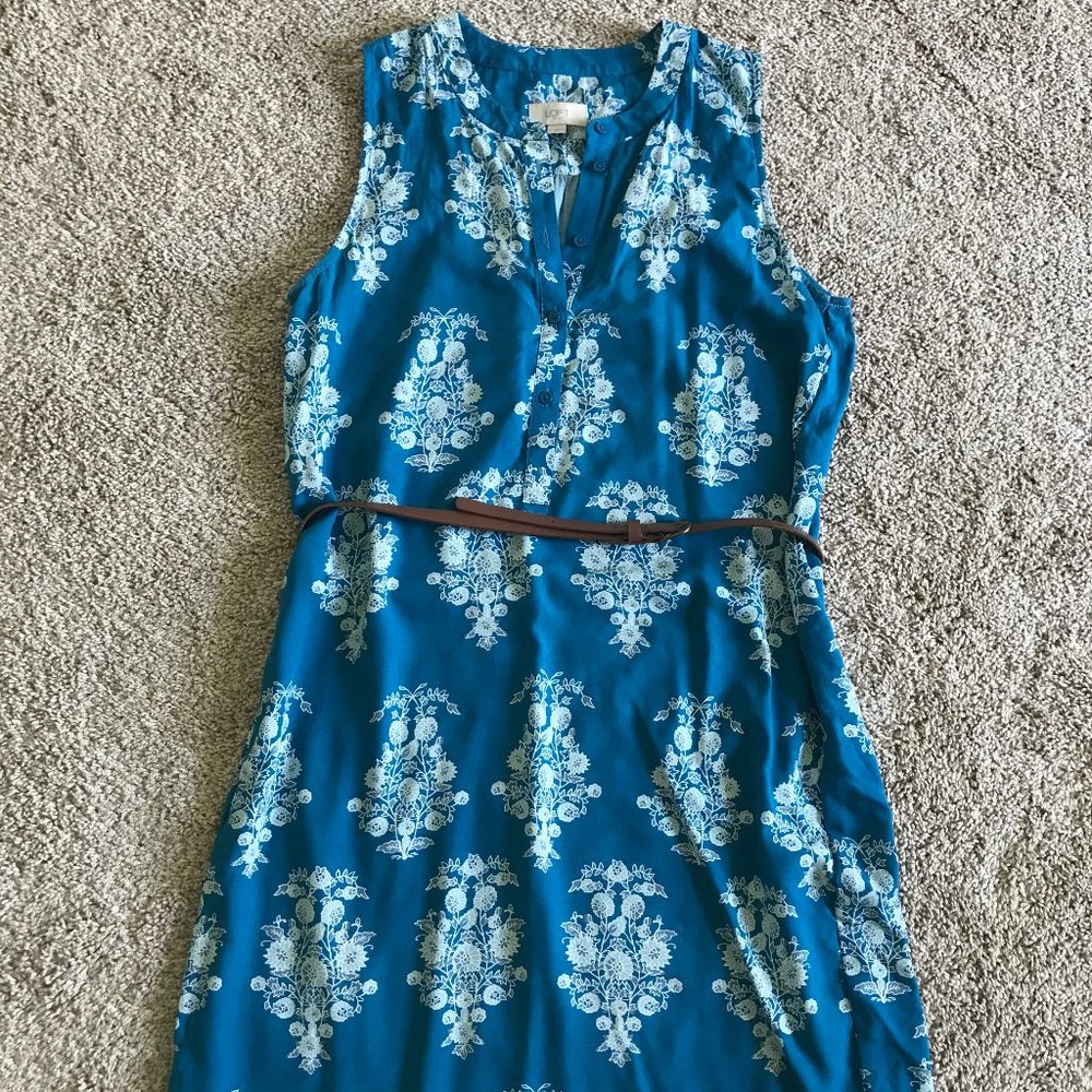 Loft Shift Dress with Belt and Buttons - L